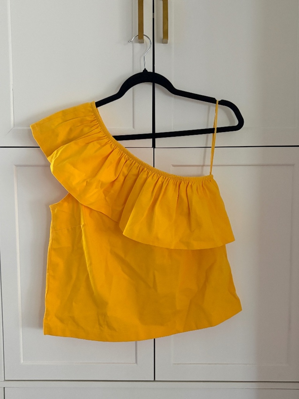 J. Crew Yellow Gold One Shoulder Ruffle Top Cotton Medium
